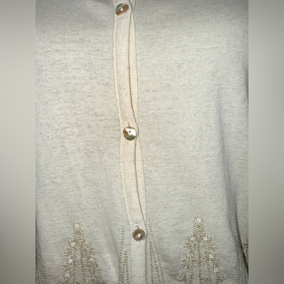 Elegant Beige Button-Front Cardigan with Sequin & Embroidered Detail - Picture 2 of 10